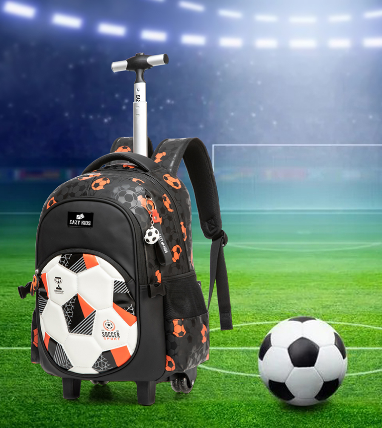 4-Piece 18" Printed Trolley School Bag Set - Football