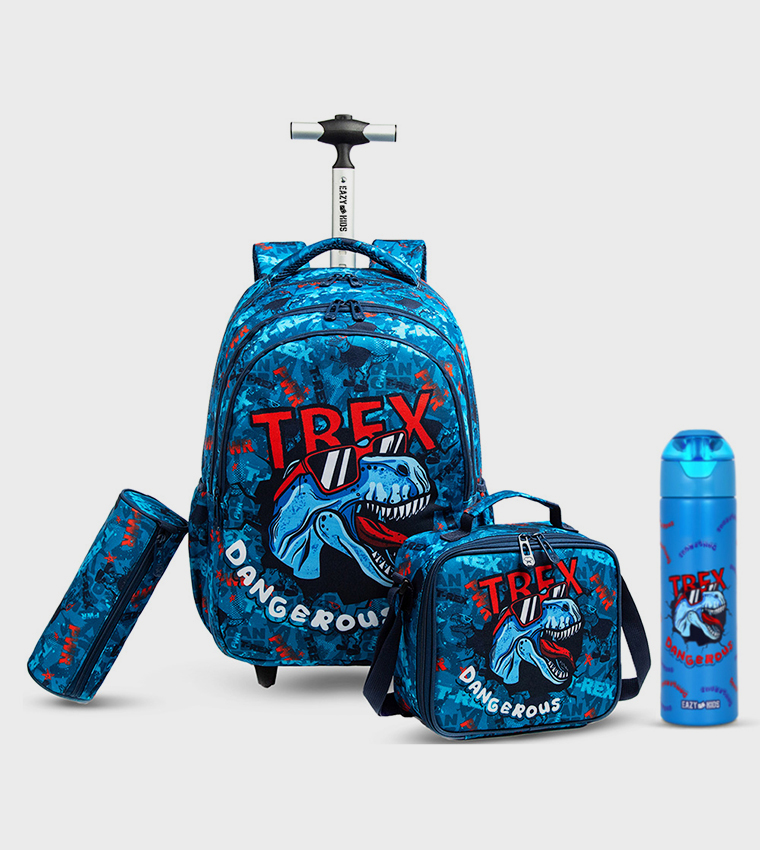 4-Piece TREX Dinosaur Themed 18" Trolley School Bag Set