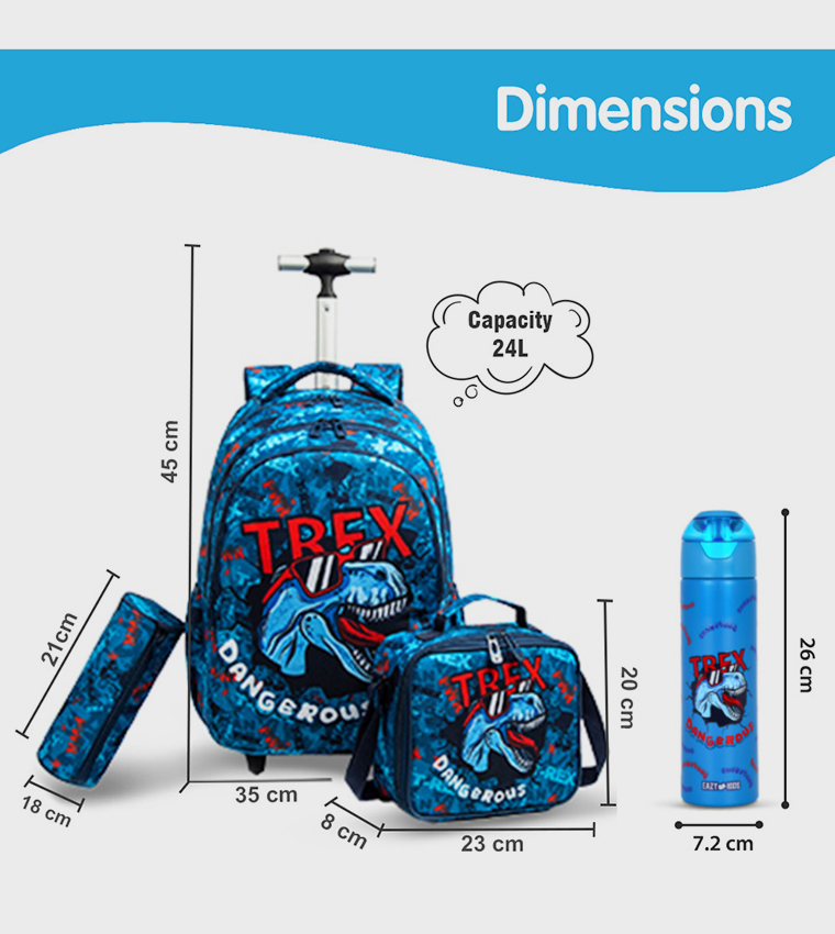 4-Piece TREX Dinosaur Themed 18" Trolley School Bag Set