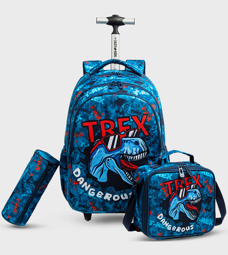 4-Piece TREX Dinosaur Themed 18" Trolley School Bag Set