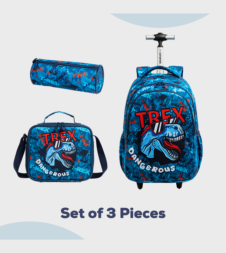 4-Piece TREX Dinosaur Themed 18" Trolley School Bag Set