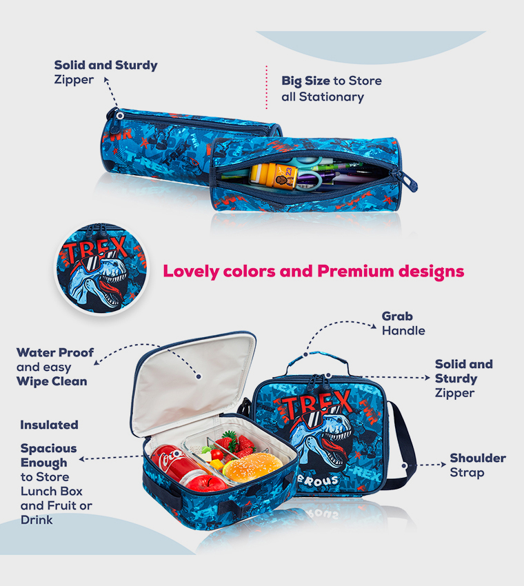 4-Piece TREX Dinosaur Themed 18" Trolley School Bag Set