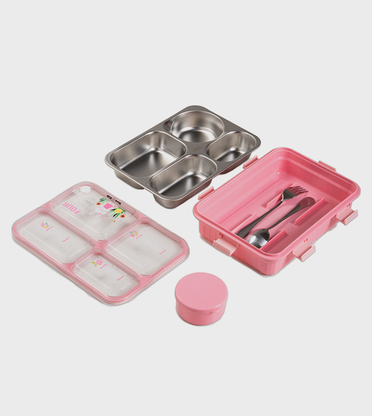 Stainless Steel 3 Compartment Bento Lunch Box Set
