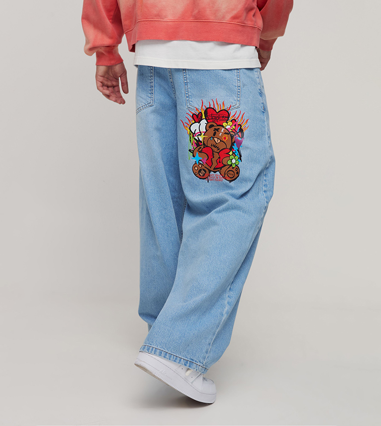 Rigid Appliqued Baggy Jeans