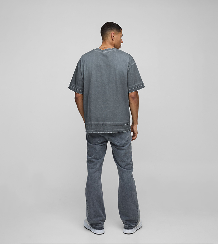 Rigid Flare Embroidery Paint Splatter Slim Fit Jeans
