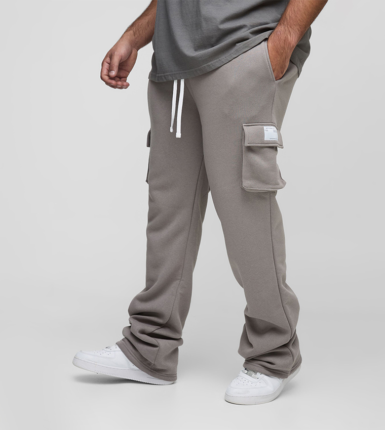 Buy BoohooMAN Plus Tall Slim Fit Super Stacked Woven Tab Cargo