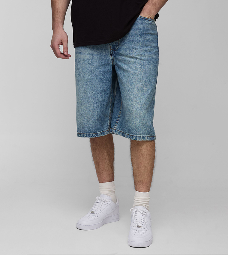 Tall Relaxed Fit Jorts with Pleat Waist Detail