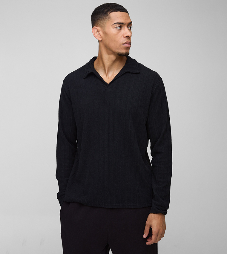 Brushed Wide Rib Long Sleeves Revere Collar T-Shirt