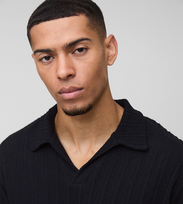 Brushed Wide Rib Long Sleeves Revere Collar T-Shirt