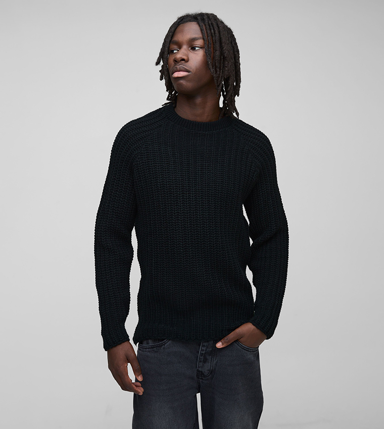 Regular Fit Raglan Detail Ribbed Crew Neck Knit Jumper
