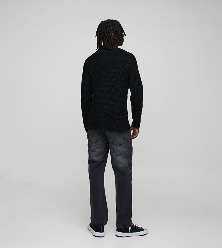 Regular Fit Raglan Detail Ribbed Crew Neck Knit Jumper