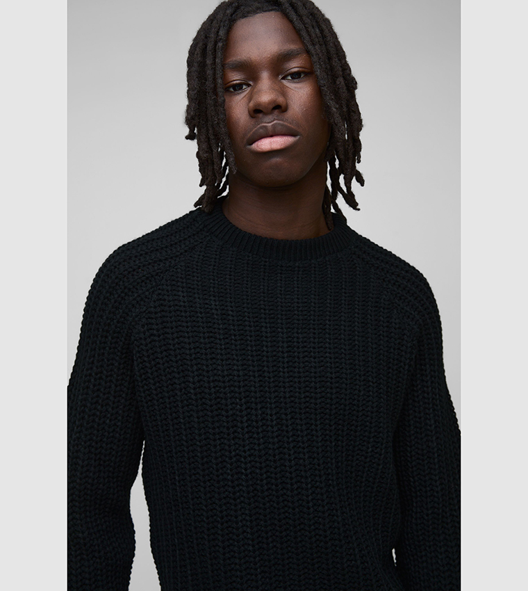 Regular Fit Raglan Detail Ribbed Crew Neck Knit Jumper