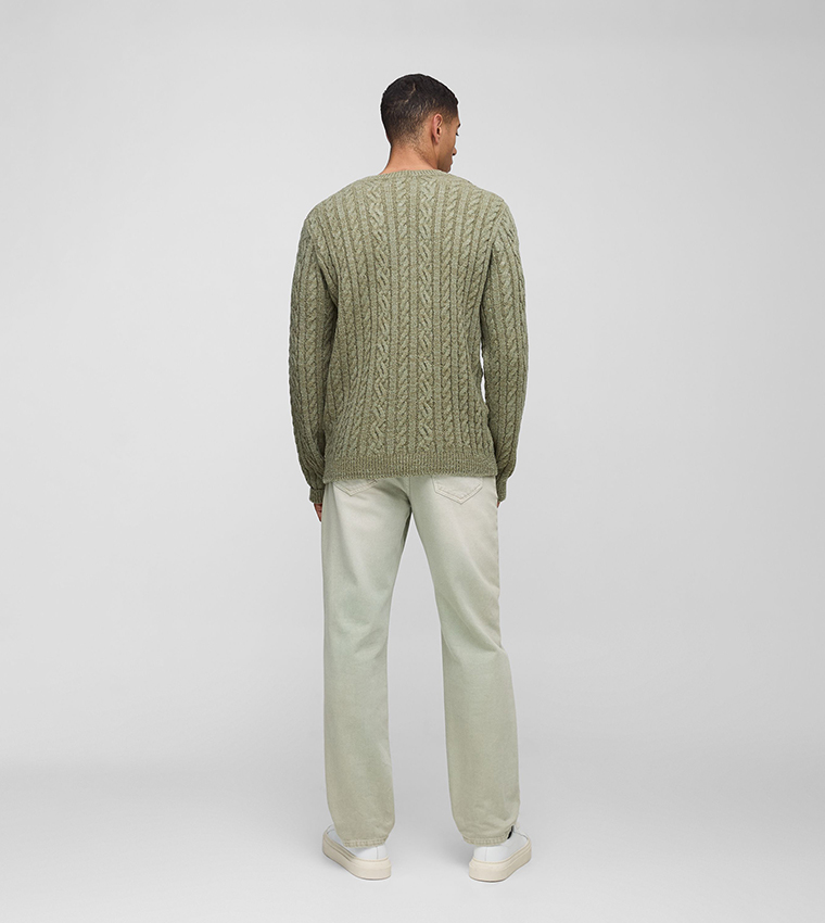 Regular Fit Boucle Cable Knit Crew Neck Jumper