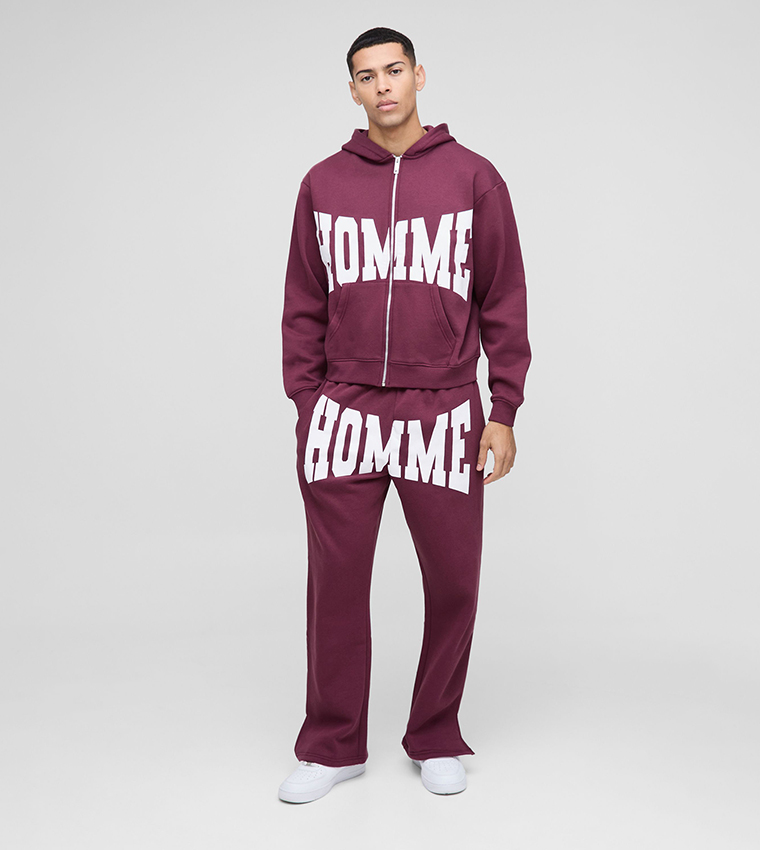 Homme Zip Hooded Split Hem Co-Ord Set