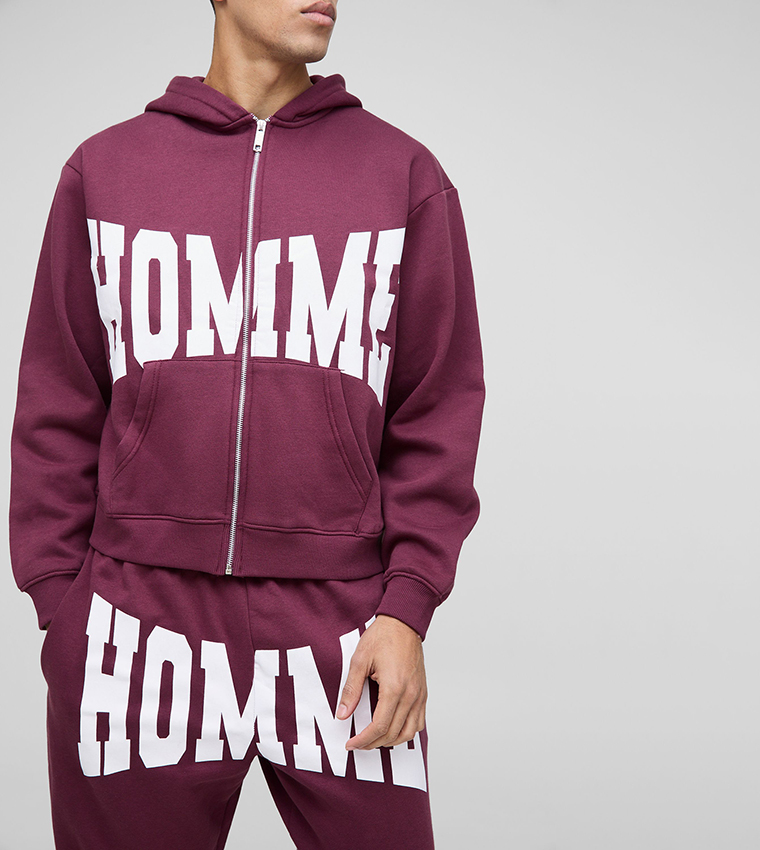 Homme Zip Hooded Split Hem Co-Ord Set