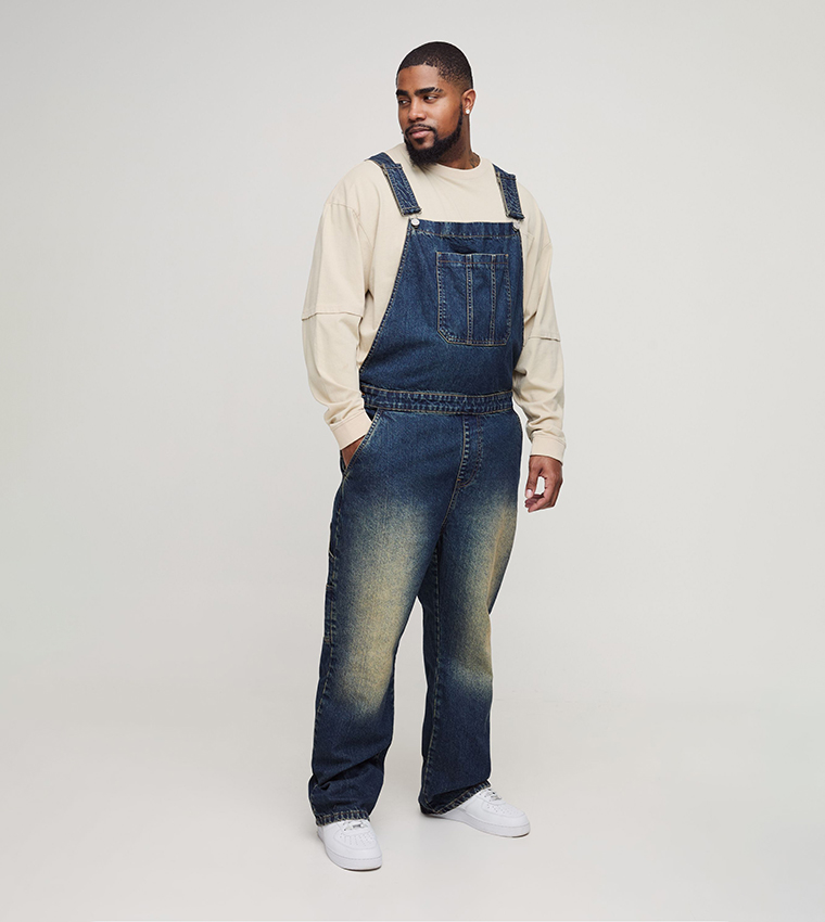 Plus & Tall Faded Denim Dungaree