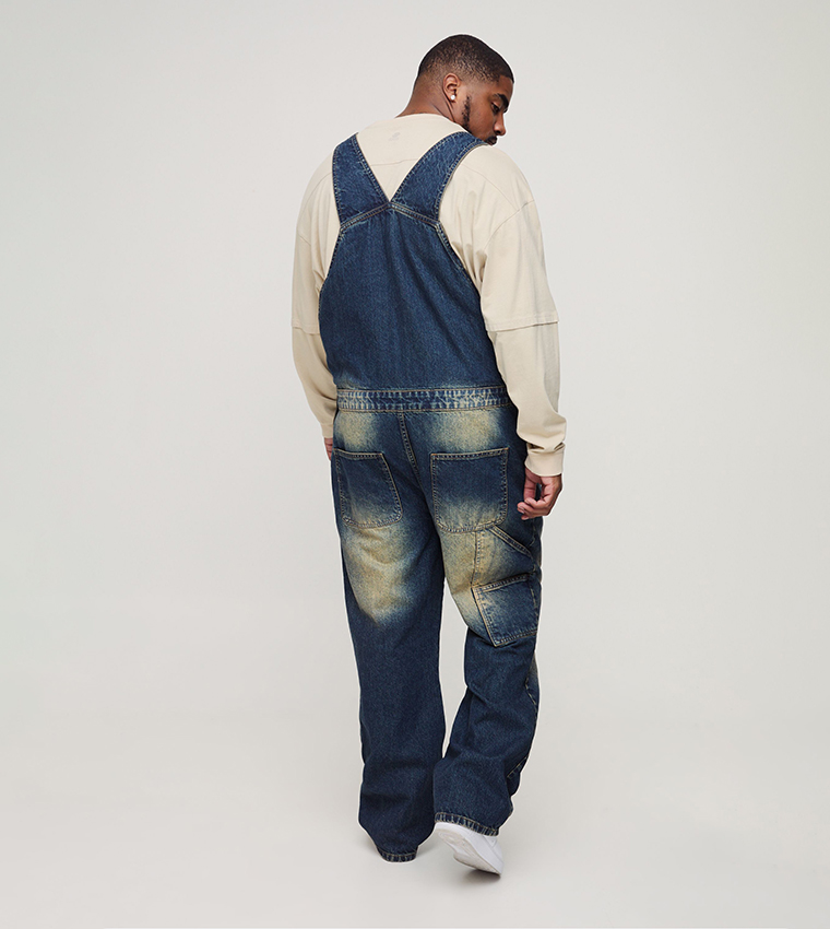 Plus & Tall Faded Denim Dungaree