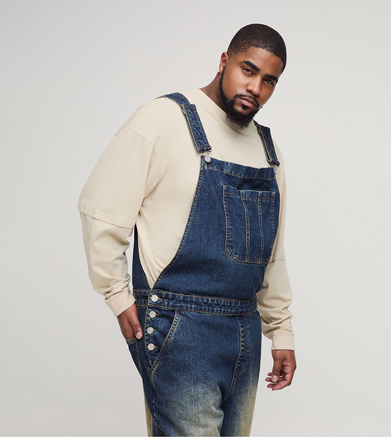 Plus & Tall Faded Denim Dungaree