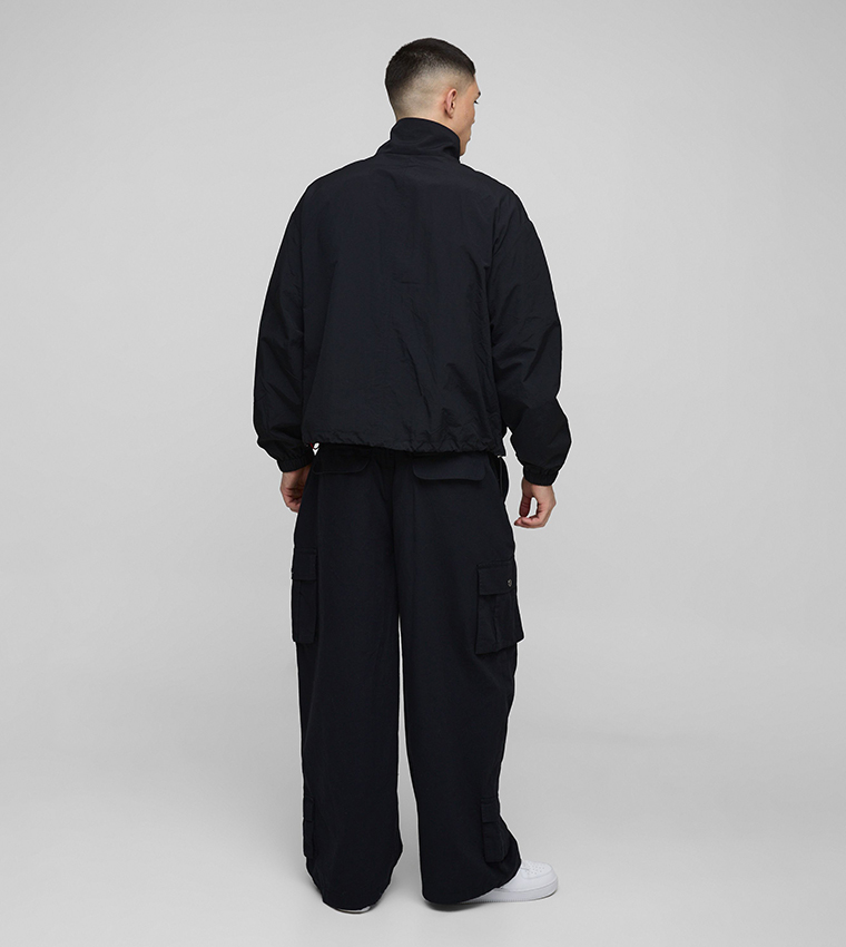 Crinkled Nylon Combat Oversized Track Jacket