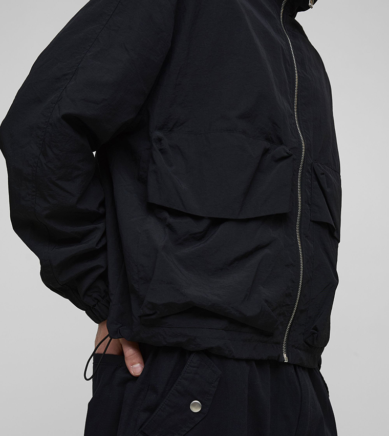 Crinkled Nylon Combat Oversized Track Jacket