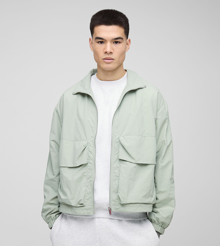 Crinkled Nylon Combat Oversized Track Jacket