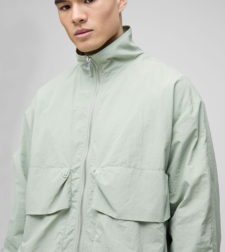 Crinkled Nylon Combat Oversized Track Jacket