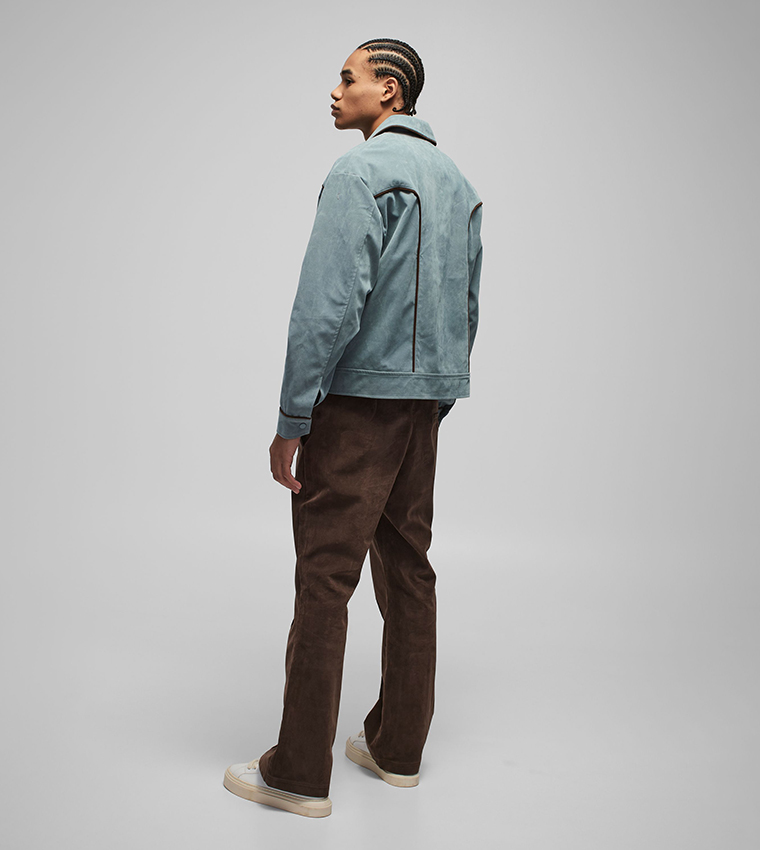 Boxy Faux Suede Lapel Collar Harrington Jacket