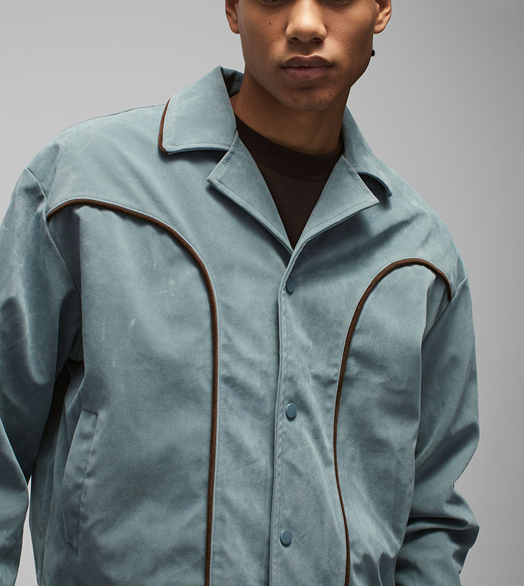Boxy Faux Suede Lapel Collar Harrington Jacket