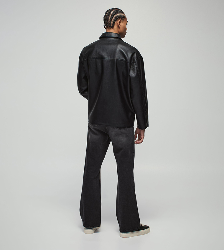 Zip Through Oversized PU Collared Car Coat
