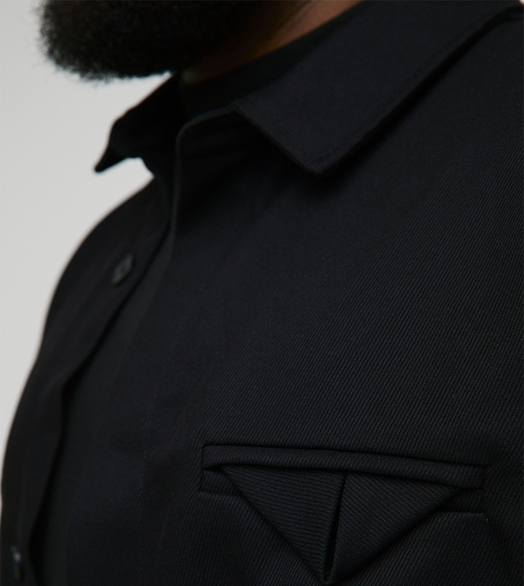 Twill Pocket Detail Short Sleeves Oversized Shirt