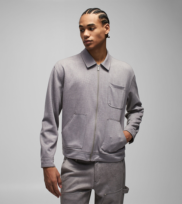 Croc Print Suedette Long Sleeves Shirt