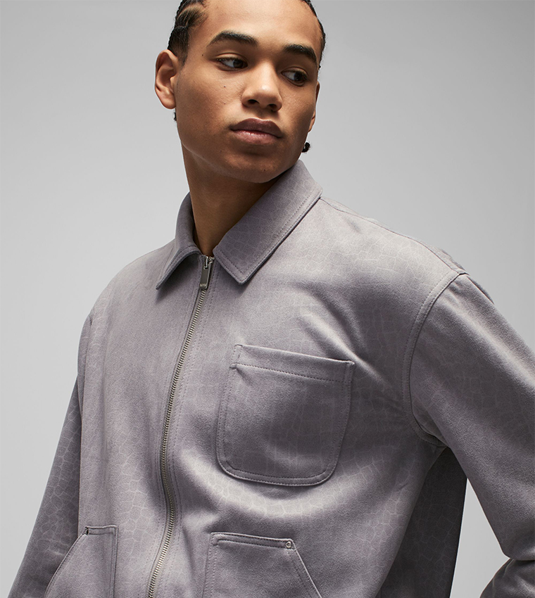 Croc Print Suedette Long Sleeves Shirt