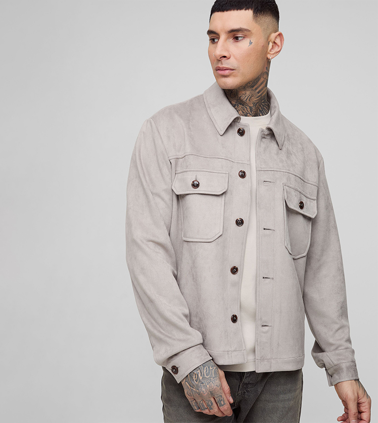 Tall Faux Suede Long Sleeves Shacket