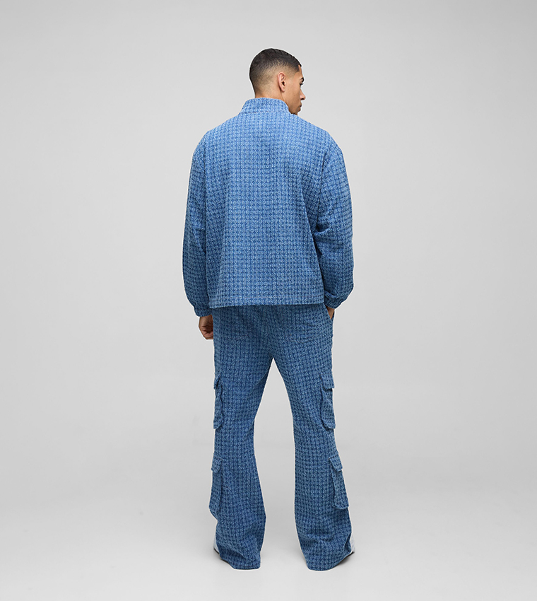 Textured Oversized Rugby Denim Jacket