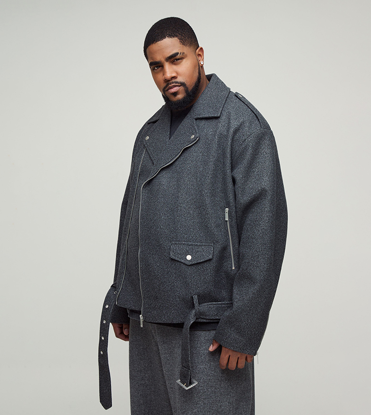 Plus & Tall Oversized Melton Biker Jacket