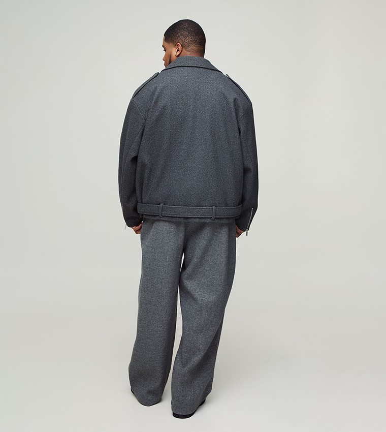 Plus & Tall Oversized Melton Biker Jacket