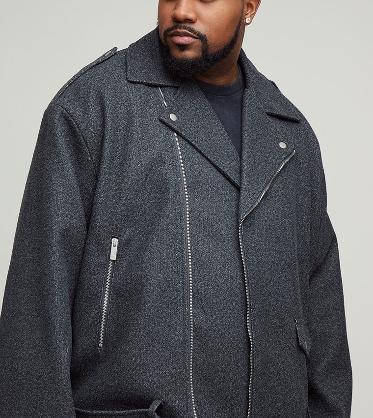 Plus & Tall Oversized Melton Biker Jacket