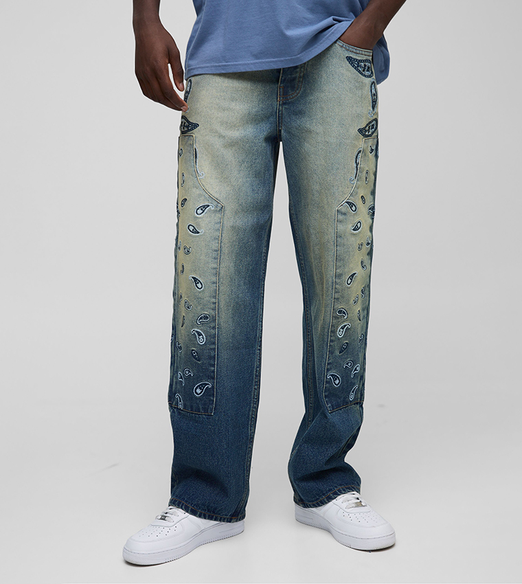 Paisley Embroidered Relaxed Fit Jeans