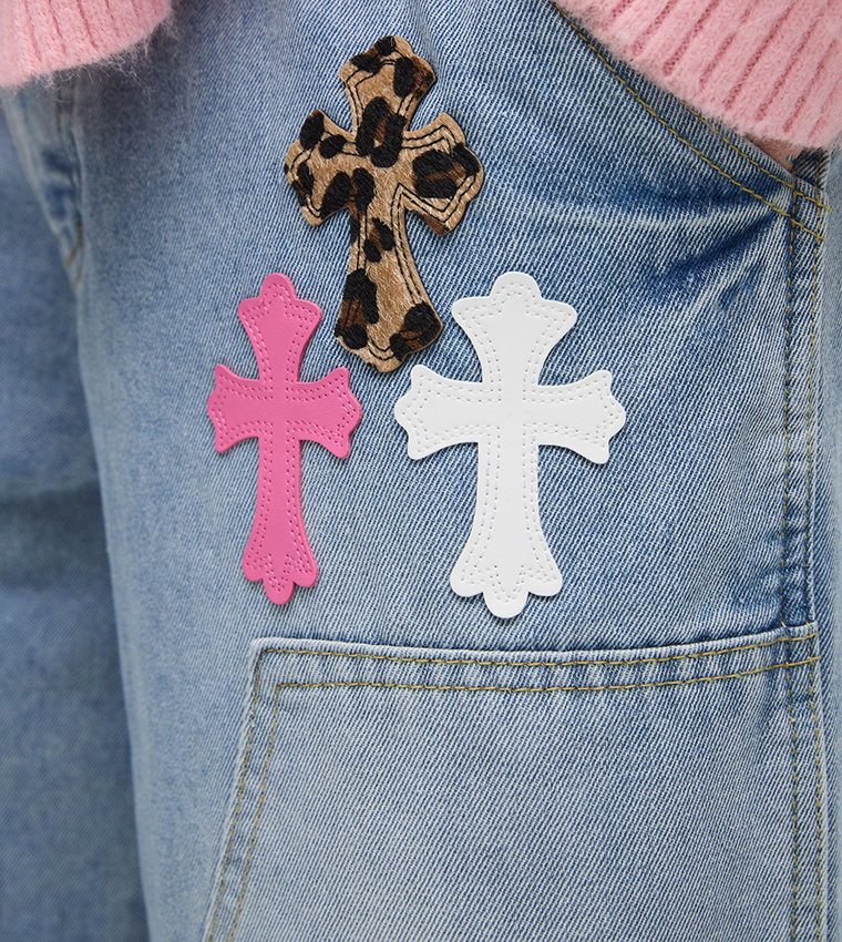 Multi Cross Appliqued Relaxed Fit Jeans