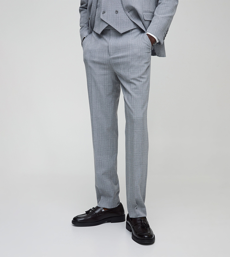 Tonal Check Straight Fit Formal Trousers
