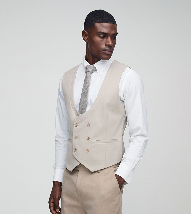 Textured Twill Slim Fit Waistcoat