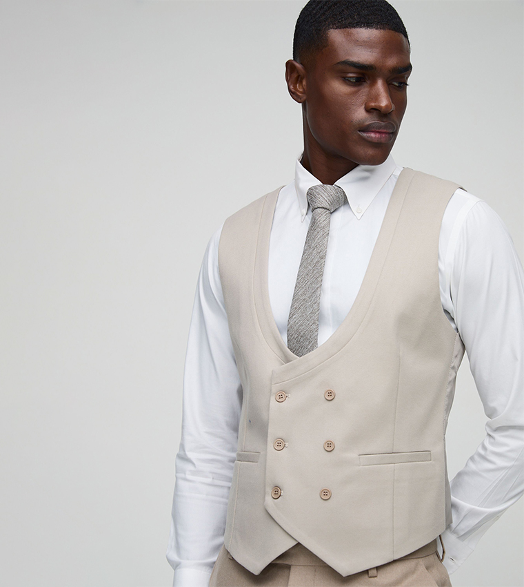 Textured Twill Slim Fit Waistcoat
