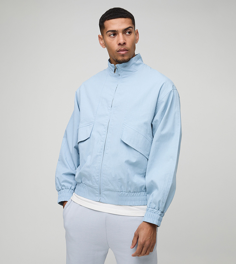 Pocket Detail Twill Oversized High Neck Bomber Jacket