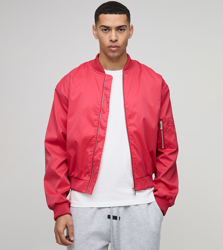 Lightweight Washed Look Nylon Bomber Jacket