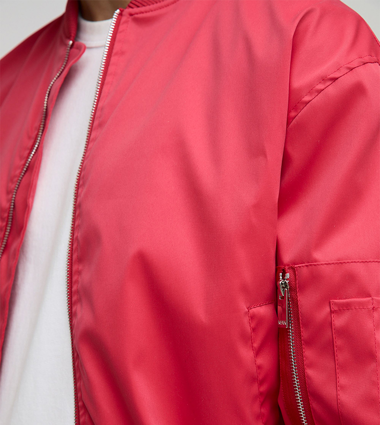 Lightweight Washed Look Nylon Bomber Jacket