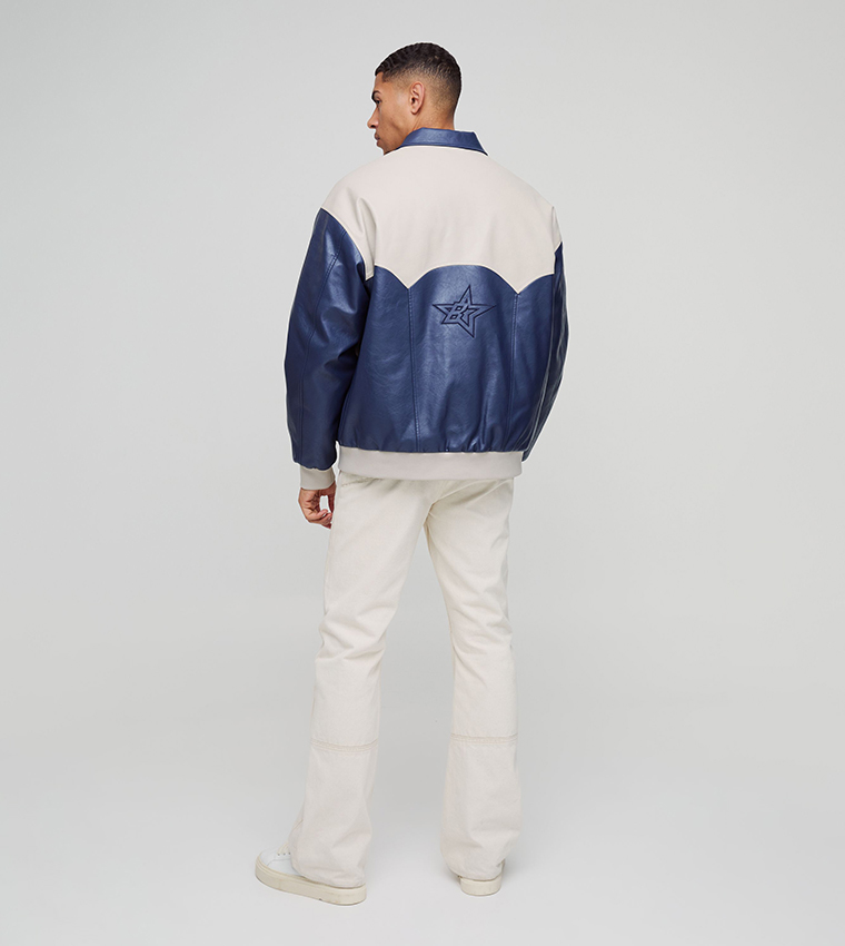 Western Paneled Collared Oversized Bomber Jacket