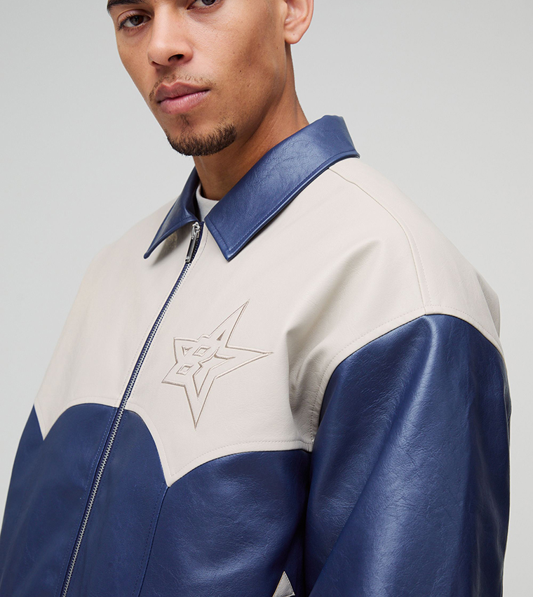 Western Paneled Collared Oversized Bomber Jacket