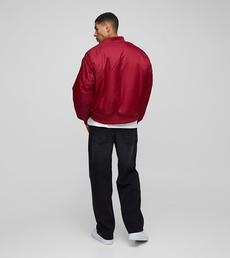 Curved Hem Nylon Oversized Bomber Jacket