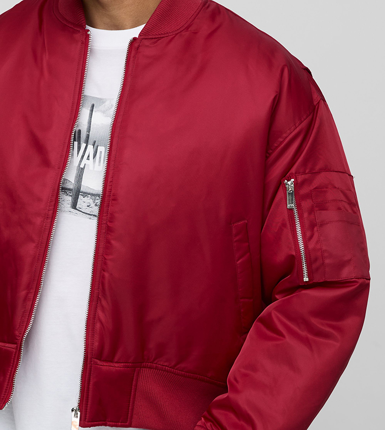 Curved Hem Nylon Oversized Bomber Jacket