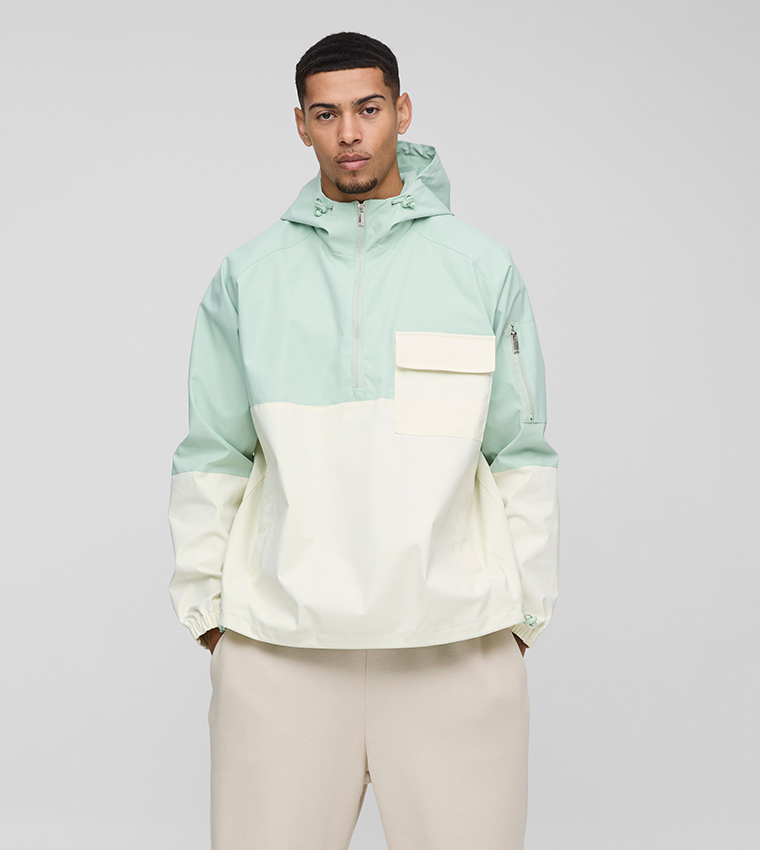 Color Block Hooded Cagoule Oversized Raincoat